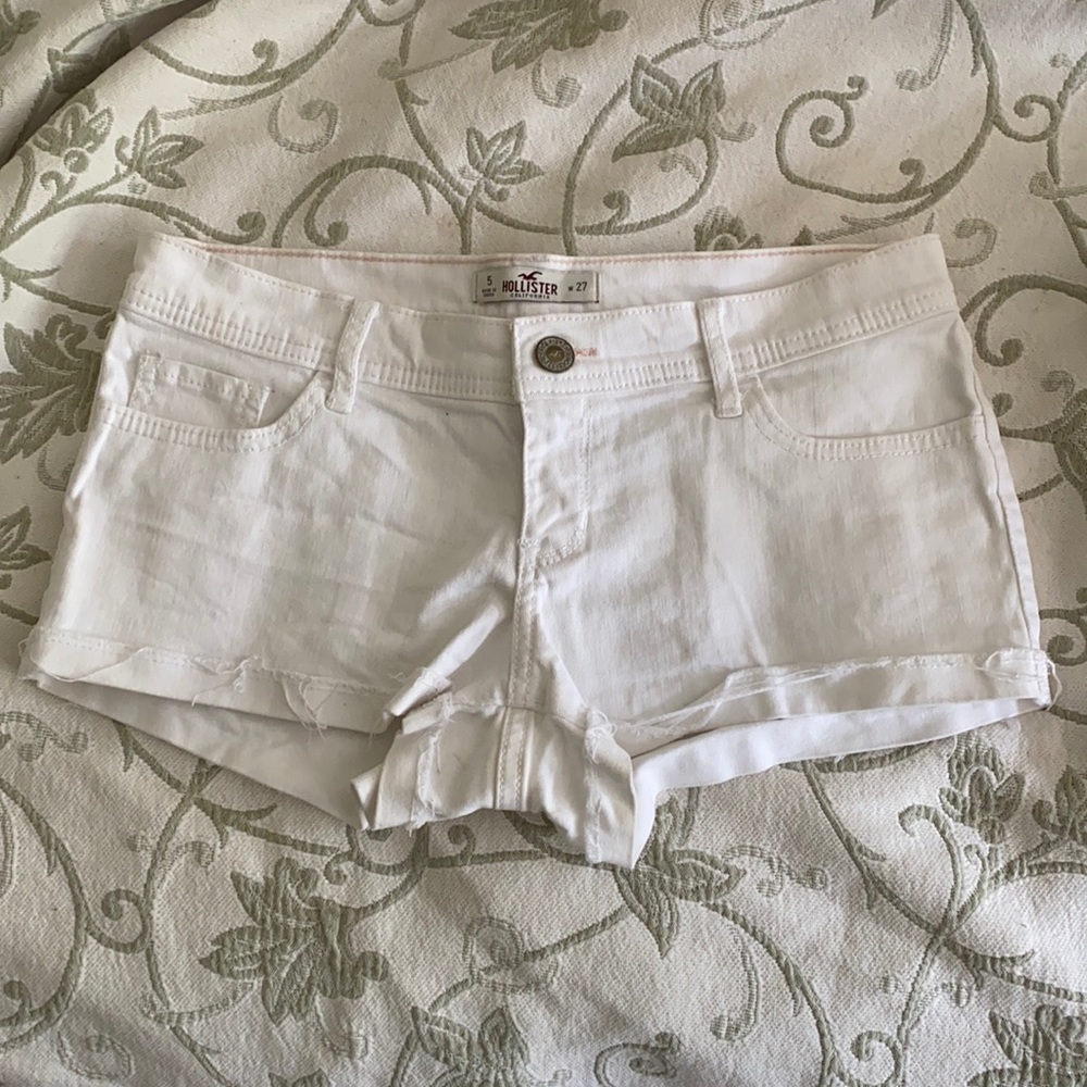 White Cuffed Distressed Jean Shorts